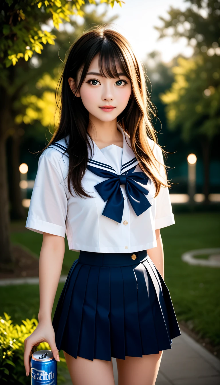  detailed face ,  cute face,18-year-old female,  long hair,  RAW photos, Bokeh ( realism: 1.4,  realistic),  high resolution CG integrated 8K wallpaper ,  one girl, (( slim body : 1)), ( small breastss: 1), Back to viewers, ((Direct View from Front )), ( High Quality スキン: 1.4),  8K ultra HD,  DSLR , Soft light,  High Quality ,  film grain,  Fujifilm XT3, (( school uniform,  short skirt, can be seen through the open skirt:1.5)), (( outdoor, In the park))) lamb,  portrait,(( superimposed short hairstyle, , small breasts:1.2)),(View your viewers:1.4),(whole body:1.8)