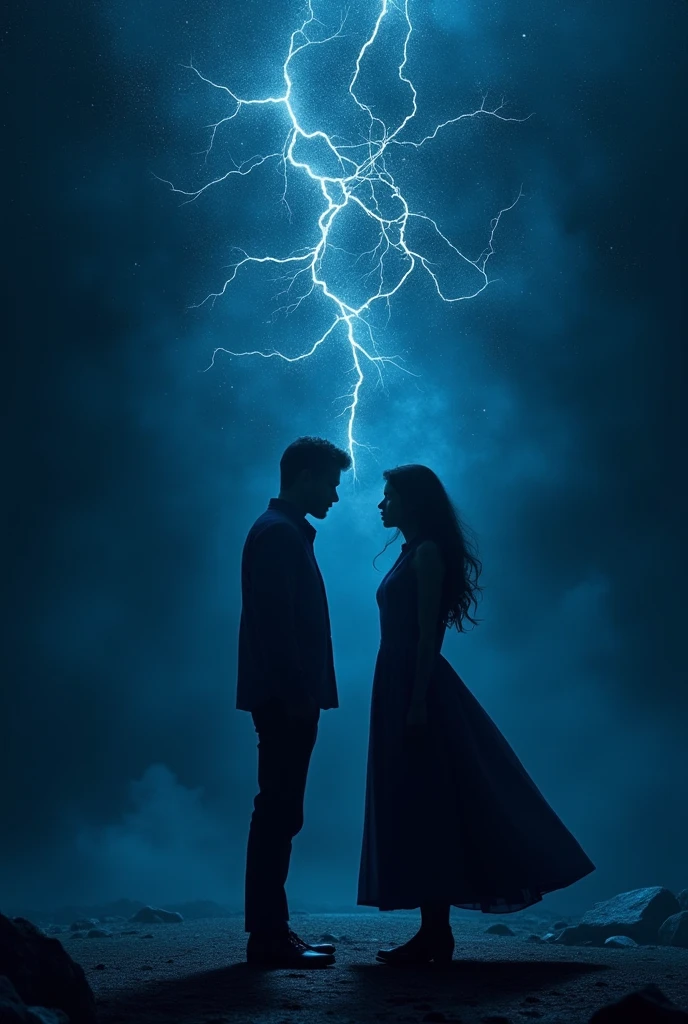 There is a ghosty, fantasy title "SOULMATE" written between flying souls of a couple. There is a black dark night, some ghosty atmosphere, magical smoke in the air. A 3D, fantasy, adventure, realistic and aesthetic poster.
