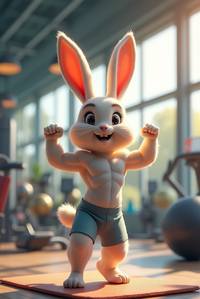 A bunny training in the gym