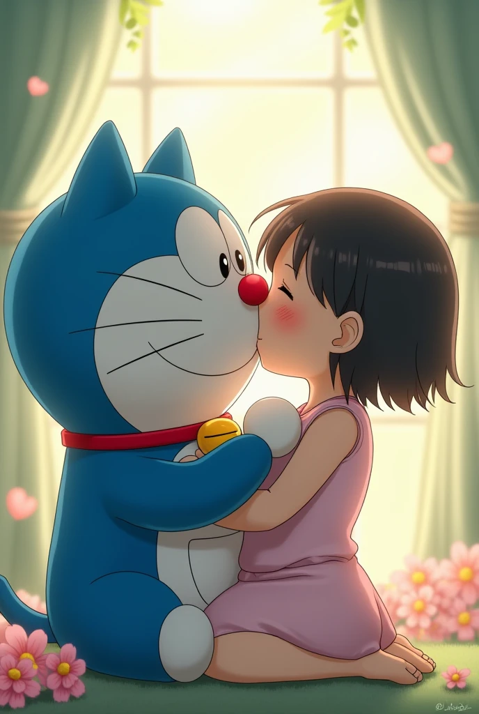Doreamon hug shizuka wear jeans
and tshirt full romantic room