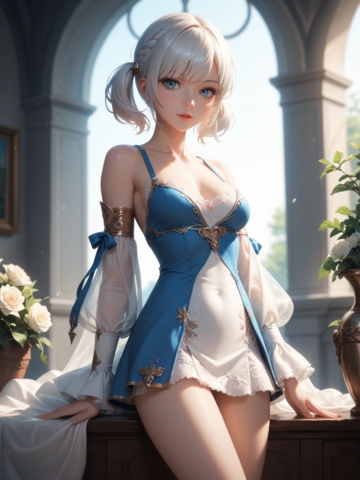 art by Cornflower, dready(A petite girl,Has a beautiful pair of delicate eyes。full bodyesbian,teardrop,Heterochromia,spread their legs,Camel toes,The depth of field in the photo was perfect,The lens flare adds a touch of brightness。The delicate details on her face really stand out