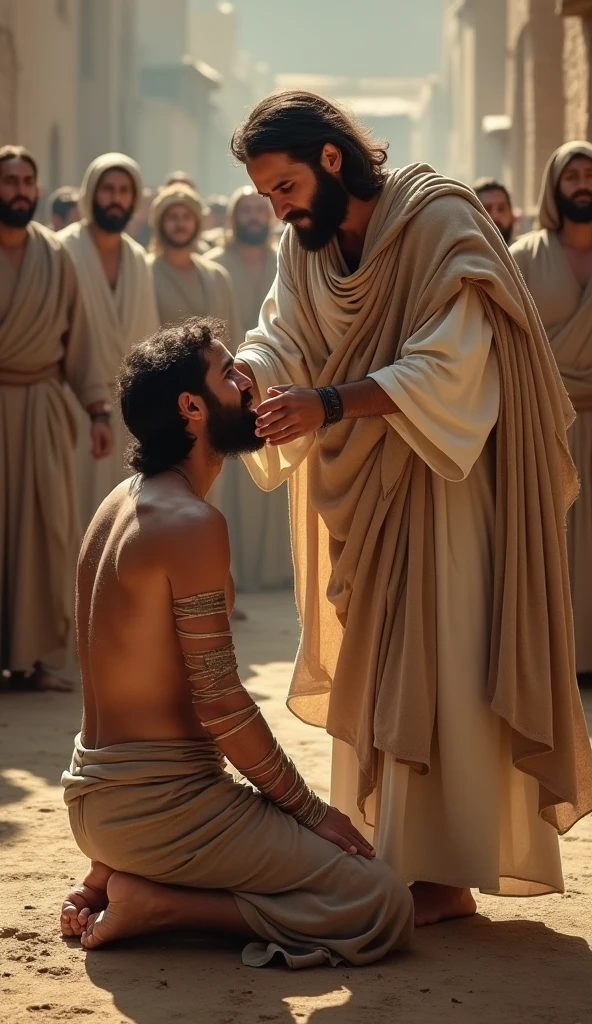 Jesus healing a sick man from leprosy