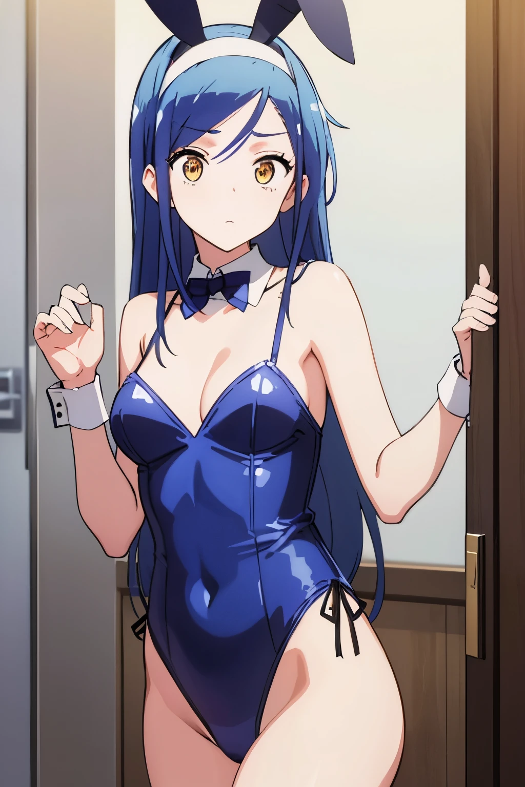 (   CG Details ), (     best quality   ),      1 girl,      perfect face,    shiny skin,   shiny skin,      wide hips ,      thin waist,      Shinpho Tsubasa     ,    Ahehe ,   eyes spinning round and round    ,Glassy Eyes,  on the bed , standing at attention, standing straight, hourglass figure, she’s giving me a salute, question-mark, shocked confused face, open mouth smiling, unaware,  common sense changeblank staring , mindlessly staring, pov male one hand groping a single massive breast, front view, park, amazing detail, perfect drawing, amazing lighting detailed, drooling, empty pupils wearing accurate Ymir Fritz gown, external expression magenta eyes      ,hypnotism,heart eye 1   :5,     blue hair   , Long Hair,       RANDOM SEXY LINGERIE     , Blushed 