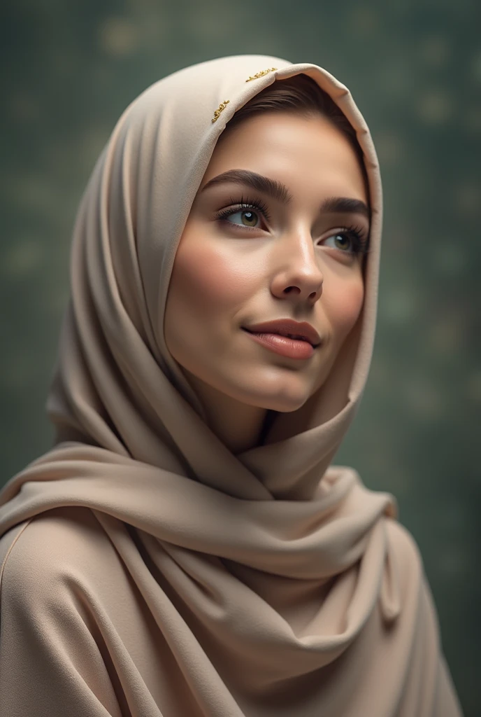A beautiful girl wearing a white hijab on a sunny day,