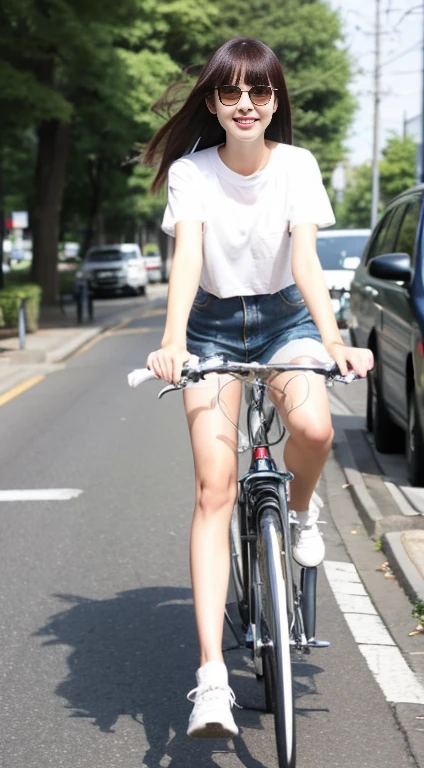 Japan girl riding motorcycle,Happy!!!, White panties are visible, motor cycle,[ photos realistic ]!!, hight resolution,