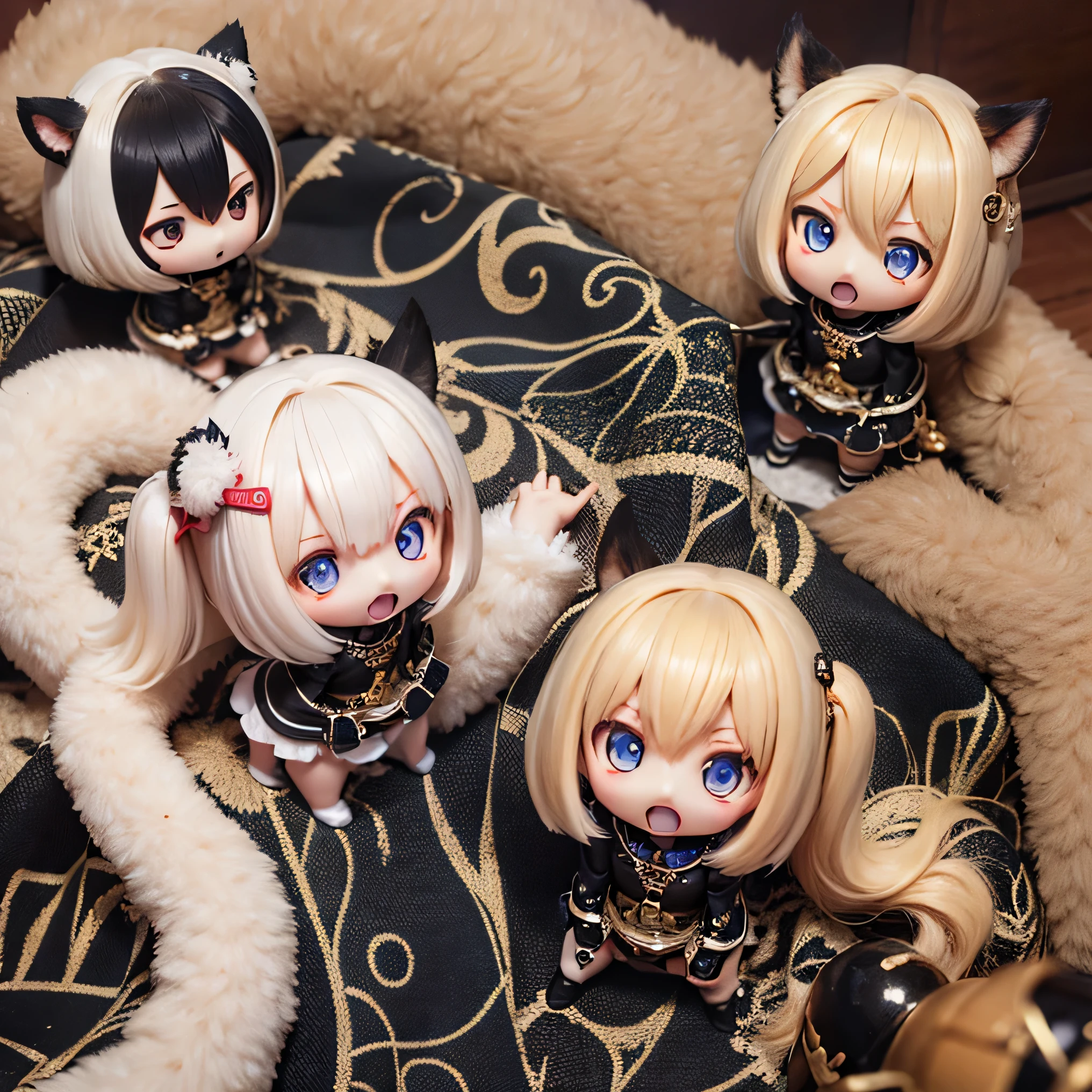 Cat ear doll, Long Hair, 2 heads, Anime girl with white hair and blue eyes, White cat lady, eyes in the style of Nendoroid, Nendoroid eyes, style as Nendoroid, water color Nendoroid, Nendoroid, Nendoroid 3 d, Nendoroid, Swimsuit, She has a pretty, expressive face, an anime Nendoroid of karl marx