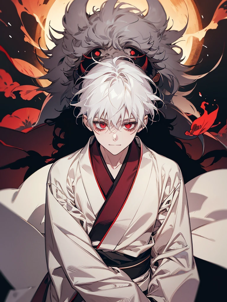 Anime boy with chain around neck and Red eyes, arte chave do anime, Gatilho Estilo de Arte de Anime, Principais visuais de anime, arte chave detalhada do anime, capa de anime, estilo de arte persona, inspirado em Okumura Masanobu, visual de anime chave, Yata Hana, visual chave do anime", manga cover style, Wataru Kajika, arte da capa da light novel, 1Boy