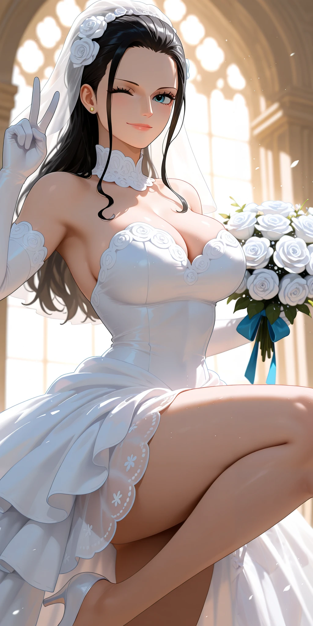 High resolution , Sit on a chair、good lighting, despicable, (((wedding dress))), ((veil)), (((skirt))), (garter belt), ((futanari), abdomen only, (masturbation),motion line, speed line, orgasm,  beautiful face