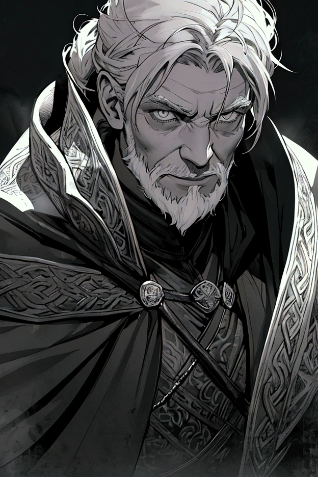 masterpiece, best quality, simple background, portrait, solo, 1man, geralt from the witcher 3: wild hunt