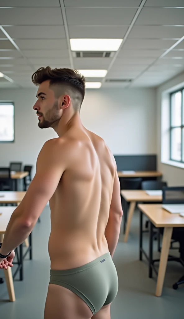 1boy、Real photo style、Photo Quality、Cute handsome man、Mash Hair、Japanese male, 、Slim body、Completely 、Full nudittion、Hu、Highest qualialistic、beautiful、Back view、Inside the office、デスクに向かって突っ伏しているBack view
