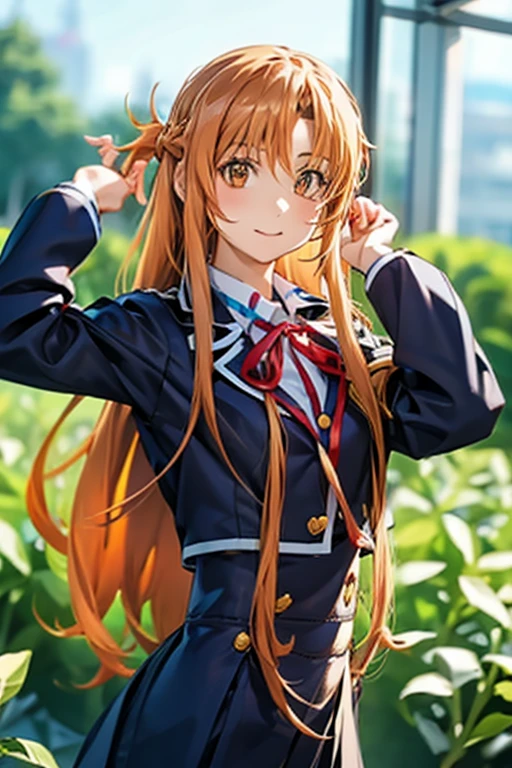 Yuuki Asuna, yuuki asuna, school uniform, neck ribbon, jacket, collared shirt, skirt, long sleeves, buttons, french braid,