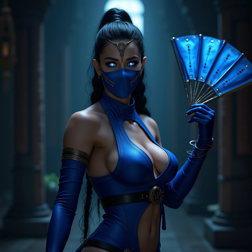 ((Kitana inspirada por Mortal Kombat 2)), (inspirada em Adeline Rudolph:1.2), in a fighting scenario with horror movie background, foto de corpo inteiro,o, foco nítido, soft-lighting, melhor qualidade, 8k UHD, DSLR, grain of film, (fotorrealista:1.2)
