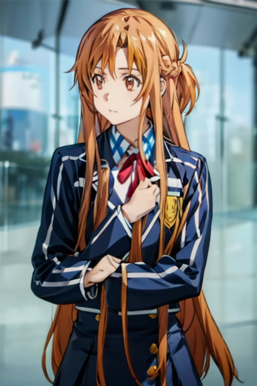 Yuuki Asuna, yuuki asuna, school uniform, neck ribbon, jacket, collared shirt, skirt, long sleeves, buttons, french braid,