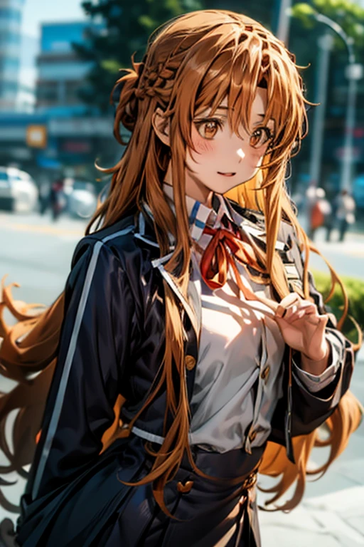 Yuuki Asuna, yuuki asuna, school uniform, neck ribbon, jacket, collared shirt, skirt, long sleeves, buttons, french braid,