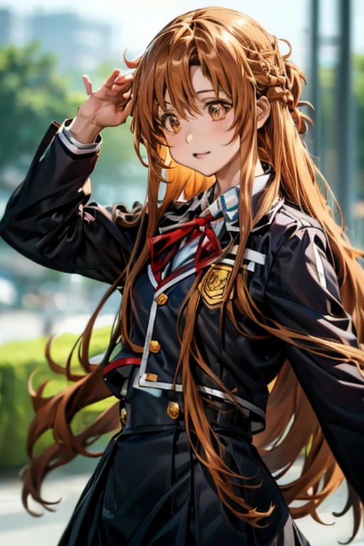 Yuuki Asuna, yuuki asuna, school uniform, neck ribbon, jacket, collared shirt, skirt, long sleeves, buttons, french braid,