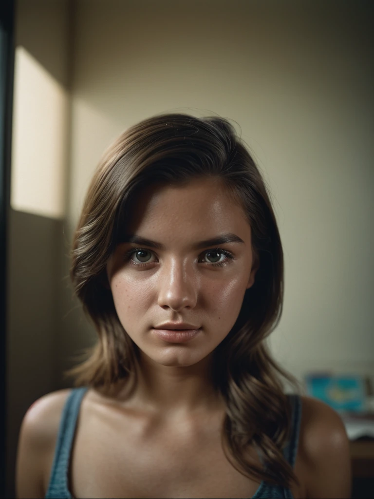 (close-up, editorial photograph of a 20 y.o. woman from the 1940's), (highly detailed face:1.4) (smile:0.7) (background inside dark, moody, private study:1.3) POV, by lee jeffries, nikon d850, film stock photograph ,4 kodak portra 400 ,camera f1.6 lens ,rich colors ,hyper realistic ,lifelike texture, dramatic lighting , cinestill 800,