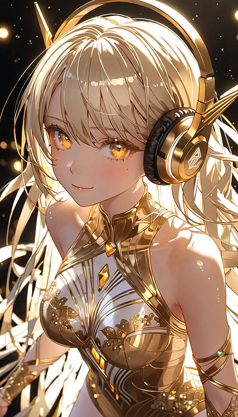 ((singing,Glorious Moment photograph of a lovely-Albino-beautiful-lover with kind-eyes long-silver-hair on stage during a idol concert wear huge-headphones(((((golden metallic fractal isometrics details bioluminescence-bride high-cut-leotard))))))appearance a testament to her deep connection with golden lithe and sinuous form seems to echo the grace of golden currents leotard is a mesmerizing shade of golden shimmering in the light like the golden intricate patterns resembling golden adorn leotard a mark of adorable lineage and her affinity with golden giving them a futuristic appearance pantyhose,Bangs,kind-eyes,full of wonder,elegant,perfect anatomy,,a stunningly detailed Blurred that look like blurred,cinematic light,(((beautiful cute lovely))),luminism, 3d render, octane render, Isometric, three dimensional effect, enhanced beauty,best quality,sharp focus,((love face with a good balance of parts such as kind-eyes(long eyelash) nose and mouth(affection),Beautiful pale skin with free of acne blemishes and other problems)),Natural makeup,