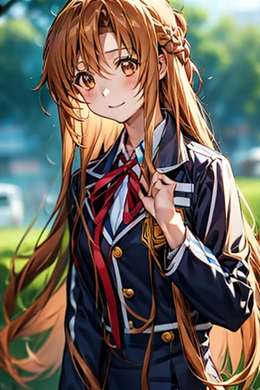 Yuuki Asuna, yuuki asuna, school uniform, neck ribbon, jacket, collared shirt, skirt, long sleeves, buttons, french braid,