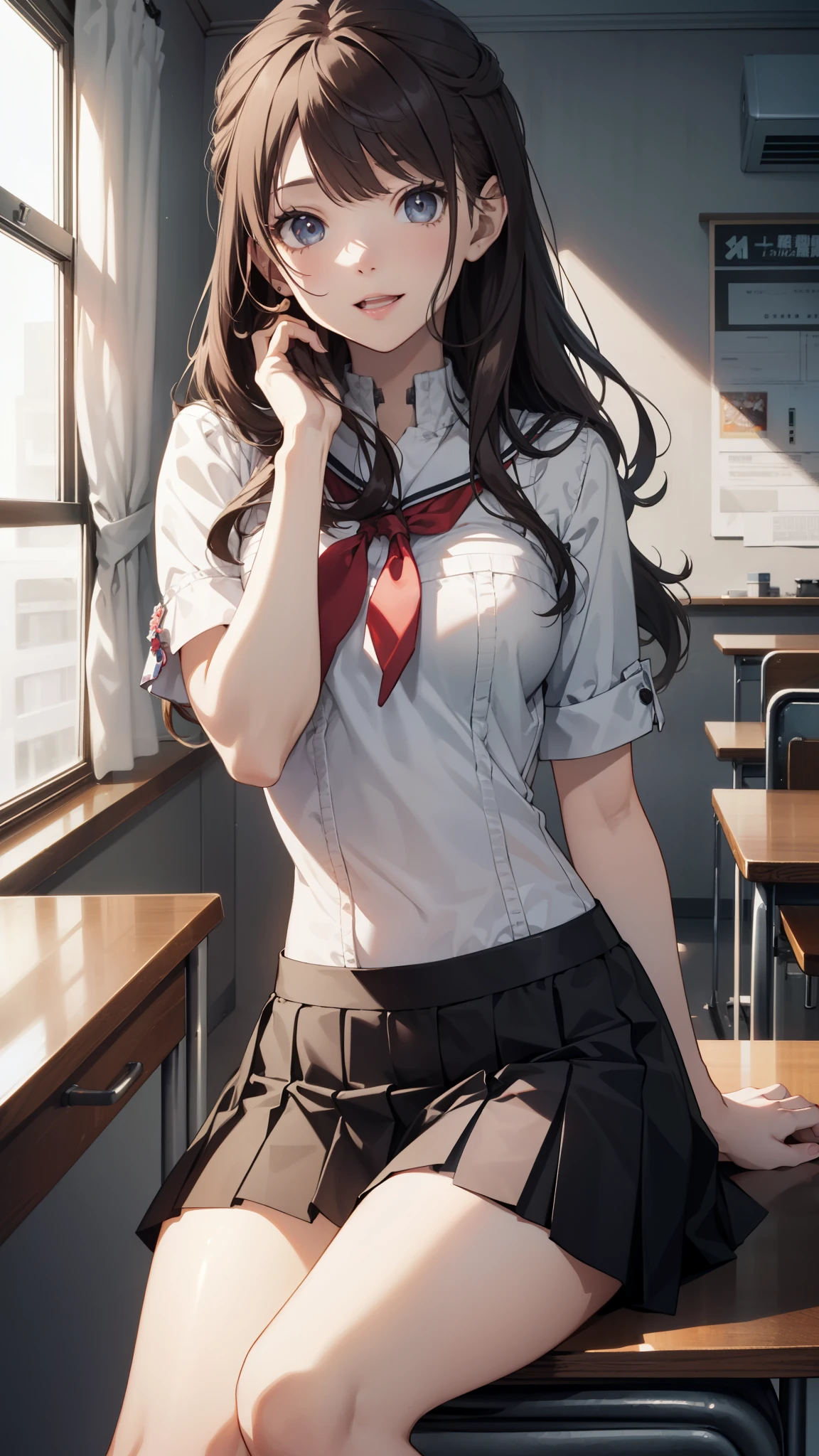 ((Masterpiece,    top quality ,      high definition in Buruma   ,    perfect pixels, 4K, ))),    1 girl,   single, Alone,   beauty、  I can see my whole body  、 ((Clean up ,uniform,  Low Rise Super Mini Skirt   )), ((     beautiful eyelashes  ,   Real Eyes )), ((   detailed face  ,  Book Blank  :1.2)), ((  Smooth Texture  :0.75,    realistic texture :0.65,   realistic:1.1,    anime CG style)),,  ダイナミックangle,    perfect body , (( )),   empty classroom 、 Sitting at a desk 、  evening  、 Happy smile:1.8、( Flip the skirt with your right hand  、 feet 、Spread your knees)、  angle  , red face:1.8,  Slightly Open Mouth  ,  sexy lips,nsfw,   pussy juice :1.8, ダイナミックangle