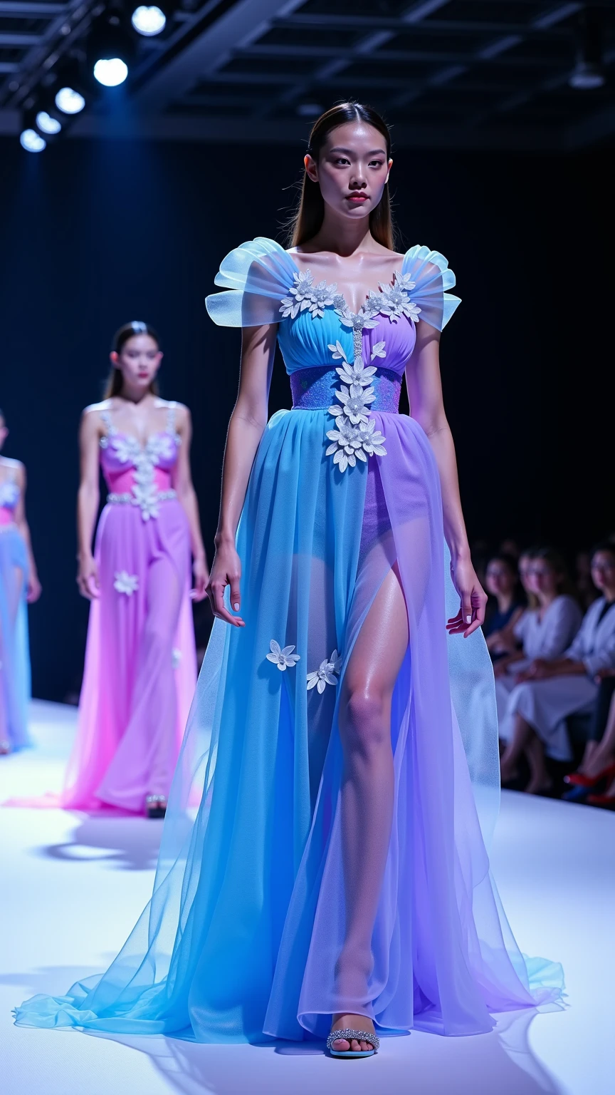 highest quality,A 15-year-old Asian woman,Summer clothes,jewelry,slimfigure,perfect bodies,Fashion show,Barefoot