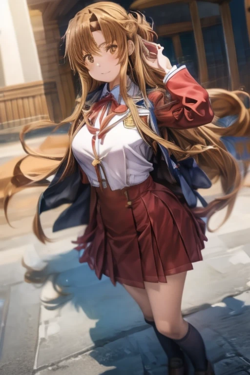 Yuuki Asuna, yuuki asuna, school uniform, neck ribbon, jacket, collared shirt, skirt, long sleeves, buttons, french braid,