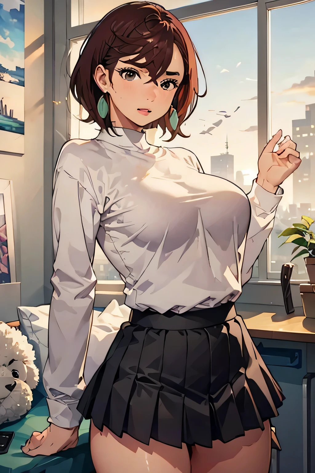 Boobs, panties under skirt 