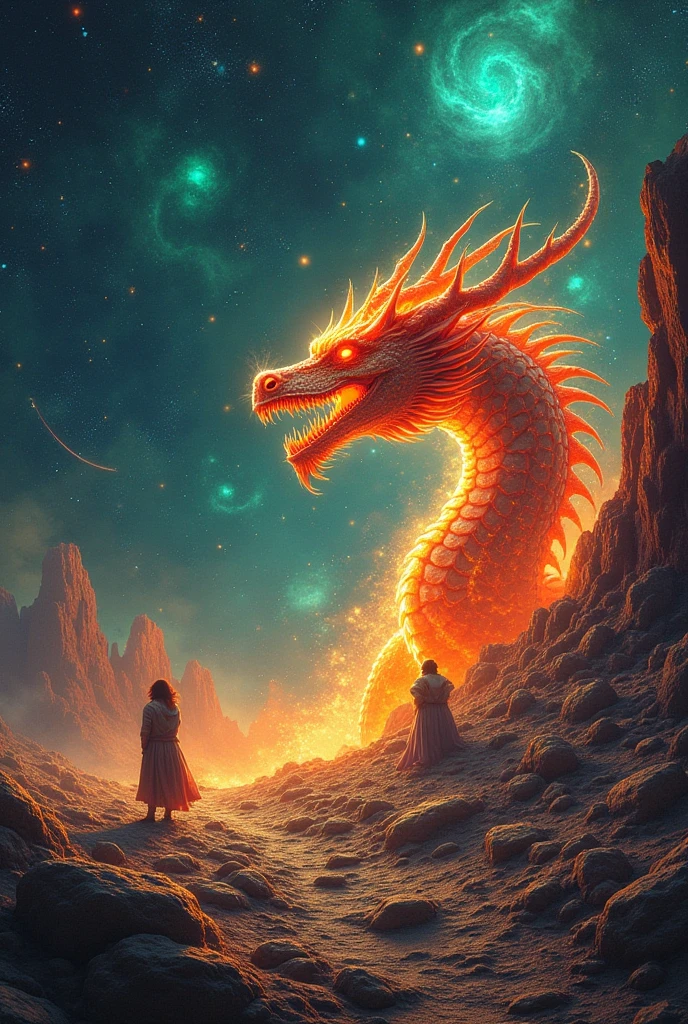ultra-high detail, cinematic, 32k, , luminism, detailed oil painting by dorian Vallejo, damian Lechosesta, fantastic water spirit, man with long hair close-up, , surrounded by a detailed large water dragon, glowing skin, unusual appearance, delicate face, sea, red hair, sea waves, colored drops, extremely large moon, moonlight, stars, night. seashells, detailed sky with clouds, highly detailed, intricate pose, oil painting, thick strokes, mannerism, bright colors, masterpiece, high quality, sharp focus, emitting diodes, smoke, artillery, sparks, racks, system unit, motherboard, by pascal blanche rutkowski repin artstation hyperrealism painting concept art of detailed character design matte painting, 4 k resolution blade runner