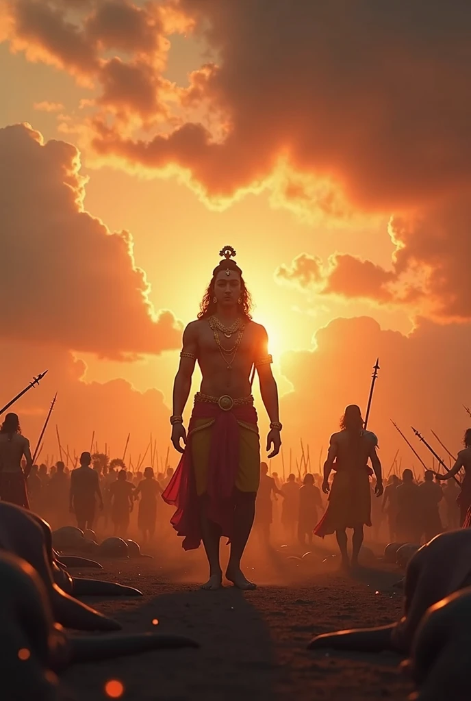 A lord Krishna shadow from back side in kurukshetra war