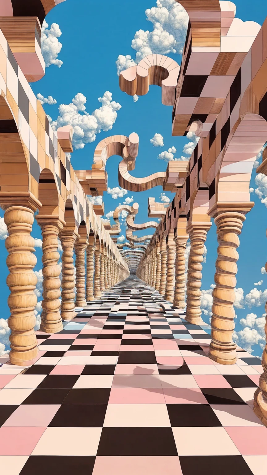 (best quality, masterpiece:1.2), corridor to oblivion, endless, surreal, an optical illusion, escher-esque, full color