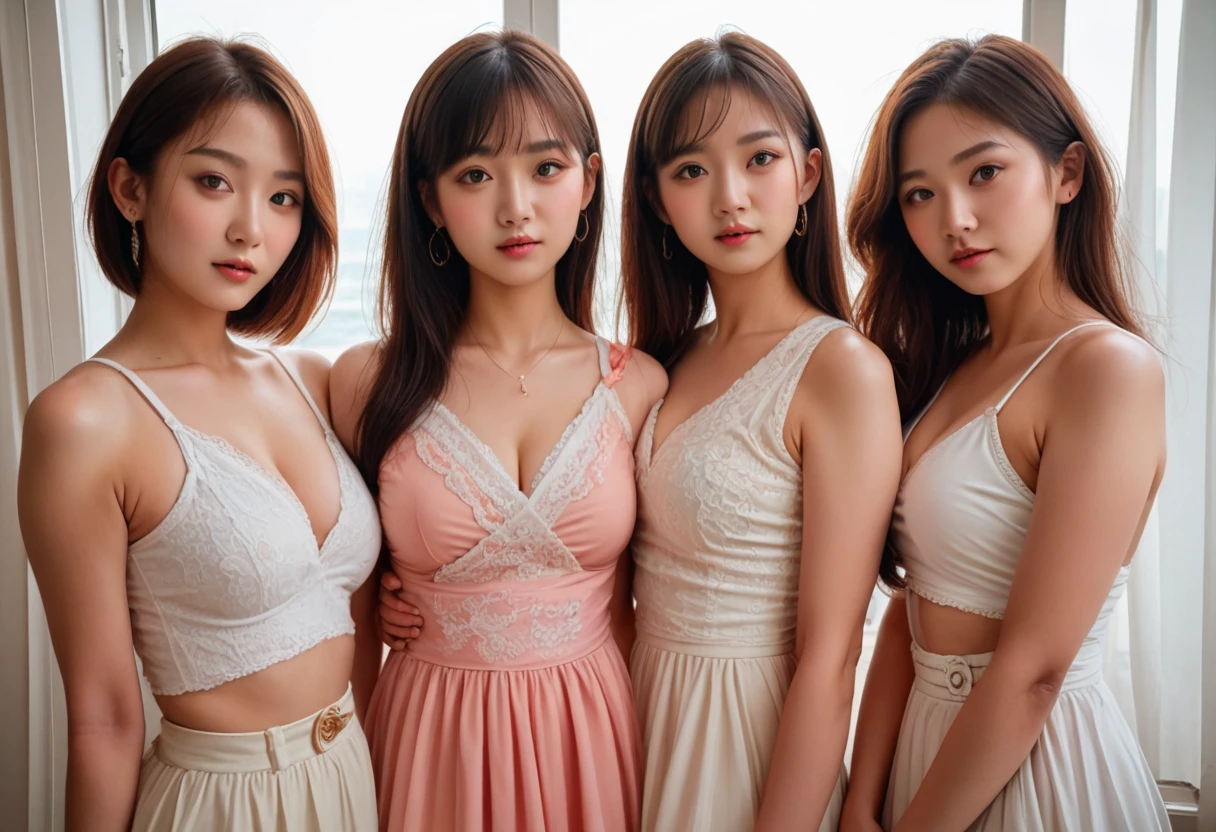 (3 girls), Young faceอินโดนีเซีย, smile, white skin, Round breast, blue eyes,((Black dress))Masterpiece, Highest quality, 8k, beautiful girl, Young face、 photography, Cute face, thigh,embarrassing valley、รอยsmile、(((((())))))、small waist、((Busty breasts))blue eyes(((big breasts:1.2)))cat ears