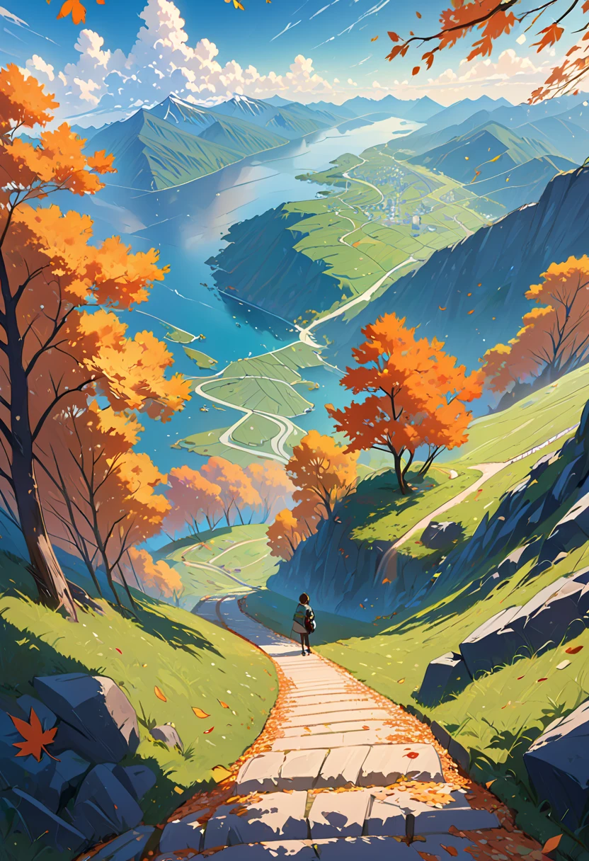 Fallen leaves on the mountain path, atey ghailan 8 k,  Sylvain Sarail,  Makoto Shinkai Cyril Roland ,  Concept Art Wallpaper 4K ,  digital painting concept art , Cyril Roland and Fujita Goro , Inspired by Atey Ghailan