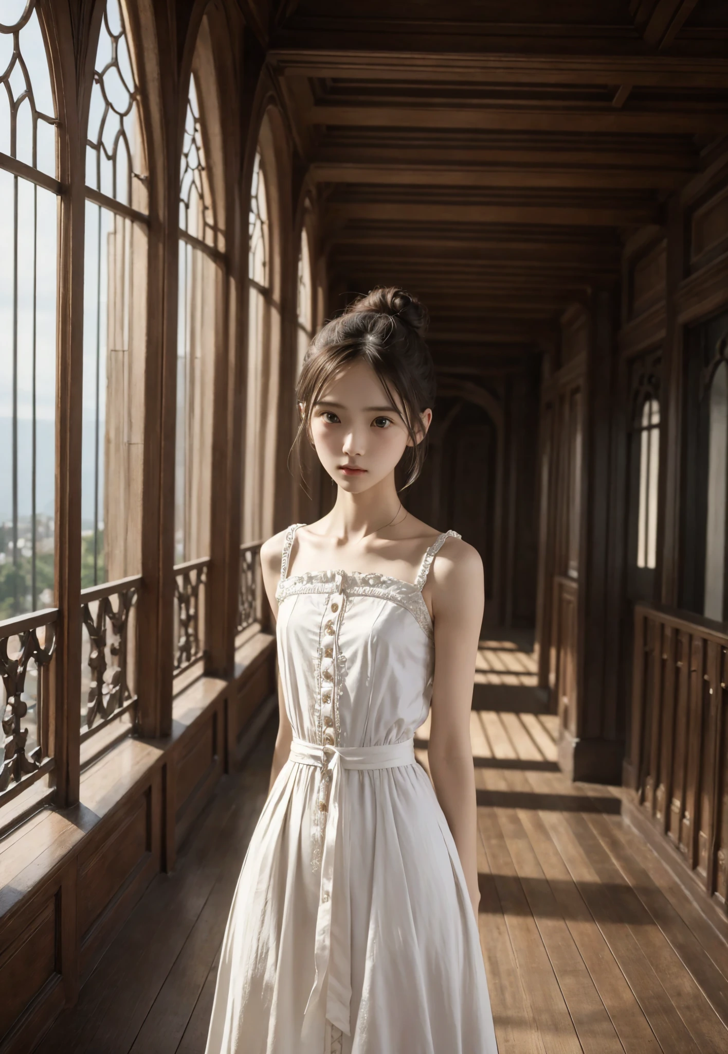  Unity 8K Wallpaper,  more details,  beautiful,  beautiful, masterpiece,  top quality, vibe, mystery, Romanticism, literature, art, fashion,  Victorian, Decoration, Complexity, Ironwork, race, meditation, Depth of emotion,  Supernatural, 1 girl, white skin,White Shoulders,Narrow shoulders,Thin arms, slender waist, bun hair 