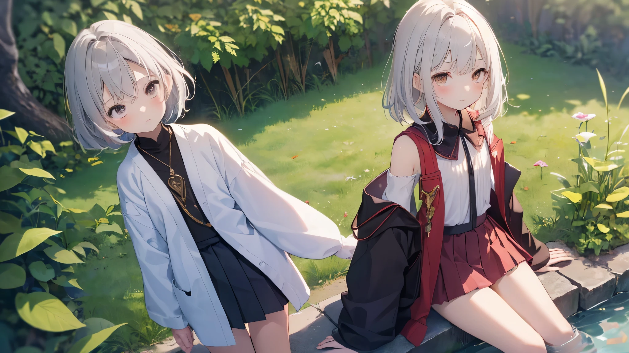 (( top quality、 complete anatomy)), girl 、((( One Japanese person、Petiteな girl 、ren、Young、 flat chest、 brownish white hair 、 hair that reaches the shoulders 、 small chest 、 girl 、 is short、Petite、flat breast,jumping,Very small stature、Young girl 、 Fantasy Outfits 、 Wizard's Robe 、Thin Robe、small robe、extend windup skirt.Gust of wind、skirt lift,