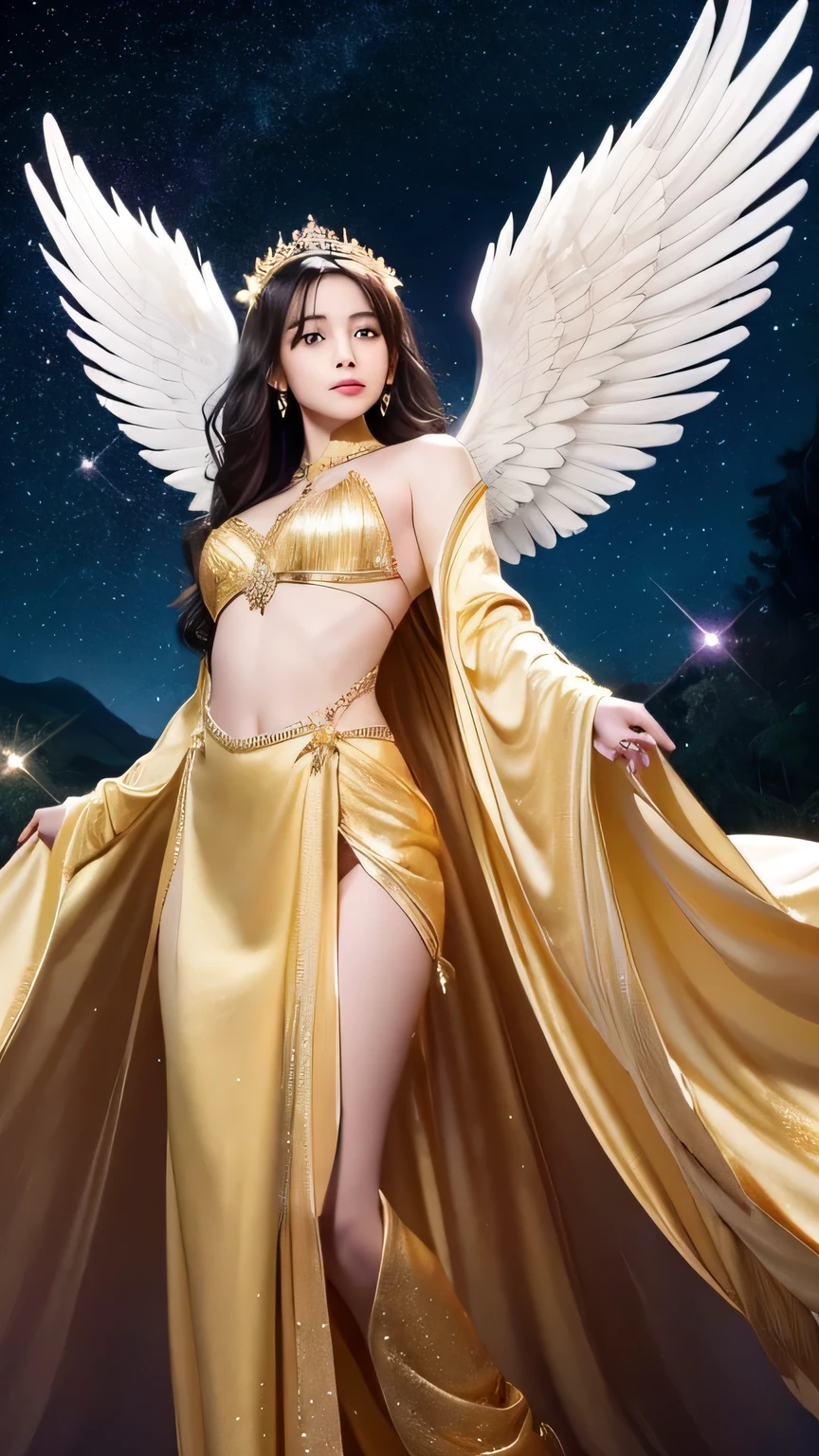 (((View from head to thigh))),((One Naked Girl)),(((A nude figure facing the viewer))),((((Breasts and genitals are exposed)))),(Girl exposes her genitals))),((Do not show anything below the thighs)),((bottomless)),((topless)),((ass pov)),(((from front))),(((cowboy shot))),(((standing pose))),((hands behind)),photo realistic,master piece,((ultra detailed)),looking at viewer,smile,photorealistic,((Looking at the viewer from the front)), (((The girl stands)),((Medium Shot))、((West Shot))、((Looking horizontally at the viewer)),((Hands behind head)),(Exposing the viewer to full frontal nudity),((Face forward and look at the viewer at the same height)),((Show your naked body to the viewer with your hourglass figure)),Smiling、(((Wearing a large golden hair ornament))),((A thick golden sword on the right)),((On the left is a thick gold spear))、((Young face)),((Small breasts and slim body)),((Slender figure)),((She wears a large jeweled hair ornament)),No underwear ,((((Elegant nude elegant girl)))) ,((The body is naked)),((Both arms and thighs are covered with armor...)),((Smiling Girl)),((Four large symmetrical angel wings worn on the back and hips)),((Equipped with a shield on the arm)),((Spread your big wings)), ((A gun holster is attached to the thigh)),((Place a thick golden Japanese sword on the right side))、((Place the thick gold spear on the left)),((No underwear)), She is wearing a large gold necklace、 Large, symmetrical wings, Shoulder Rig Gold Fancy Bangle、Large gold thigh rest、Large gold armrest room chest )),((Naked from head to thighs))、((No underwear whatsoever))、((Head to knee nude shot)),Daytime sea background, A shy smile,((Beautiful hourglass figure)),((Wearing a cape)),((Anatomically correct身体)),High detail, high quality, Highest detail, Extremely detailed, Ultra-detailed, ((Beautiful style)),((Natural light bright background)),Bright daylight,, (Photorealistic: 1.37), High pixel density,Slender figure,Thin Hair,No makeup,Brilliant Light)),Fantasy,Beauty products,Highly detailed facial texture woman, Cowboy Shot, 135mm, Anatomically correct,(((upscale))),Emit an aura,