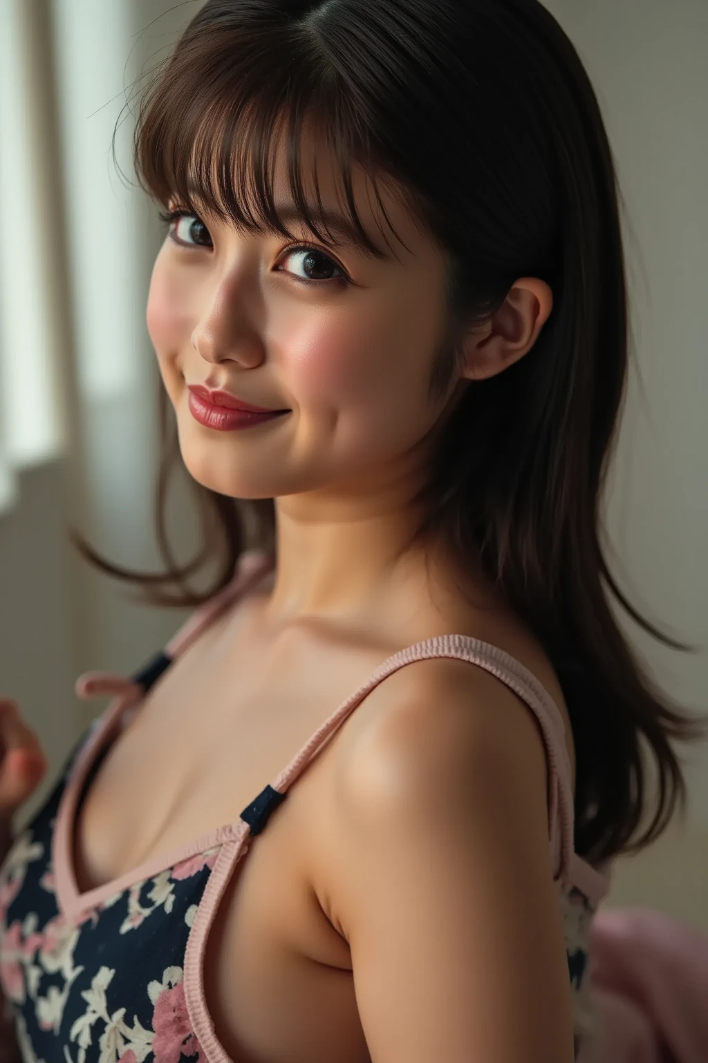 Imadamio,  1girl, solo, Masterpiece, best  High Quality , 16k, 8k,  beautiful, Get used to it,  exquisite, extremely Get used to it, finely Get used to it,  High Quality , insanely Get used to it, ultra Get used to it,  ultra high definition, ultra  High Quality ,  beautiful face,  Japanese , nsfw, Nikon, 50mm,  slim waist, ( casual wear, Front View,  bust up pictures with A paper with "Be my friend ♡" written on it  in hand, Look backwards:1.4),  cinematic light , Big Breasted , butt cleavage,