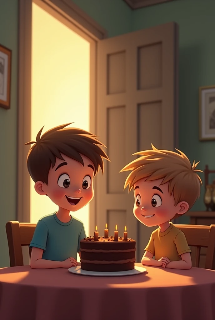Thiago and Léo in an epic brotherly fight to see who gets the last piece of cake.