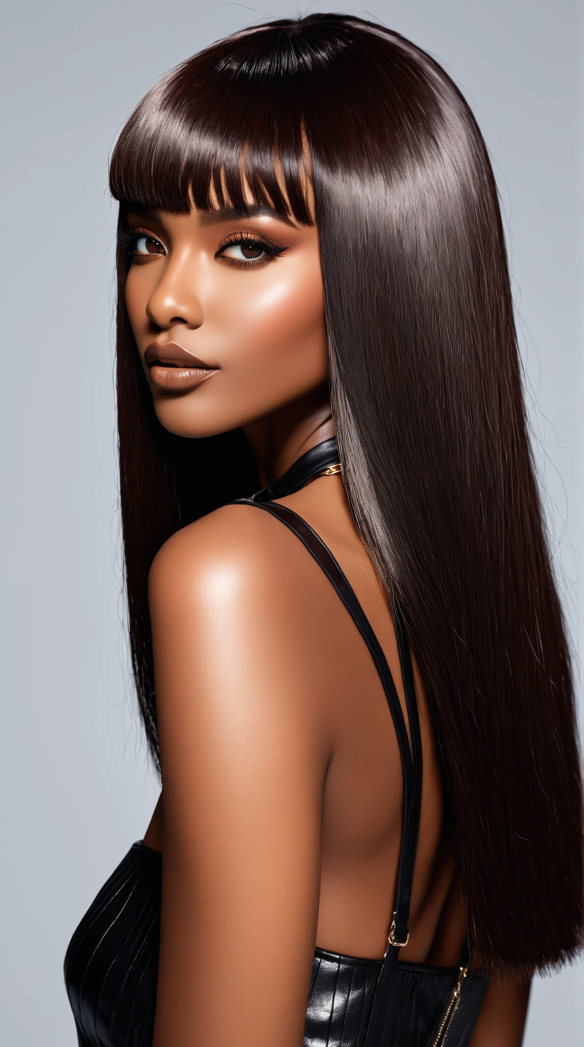 Best texture, high quality, ultra HD, 8K, black girl nude straight hair