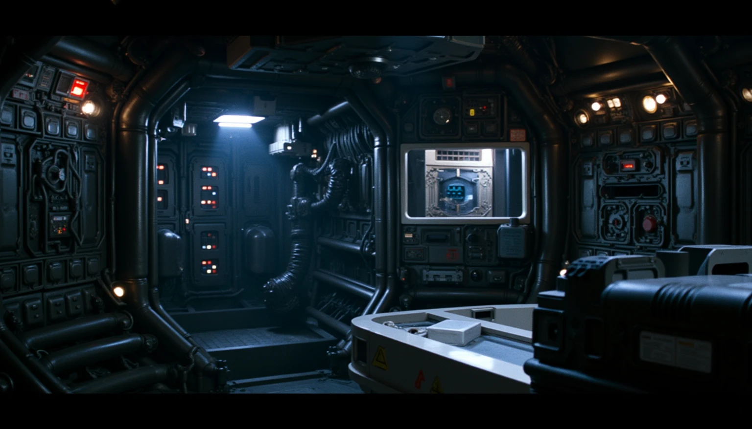 ohwx set design, a photo of  the movie alien romolus interior set design, cinematic lighting