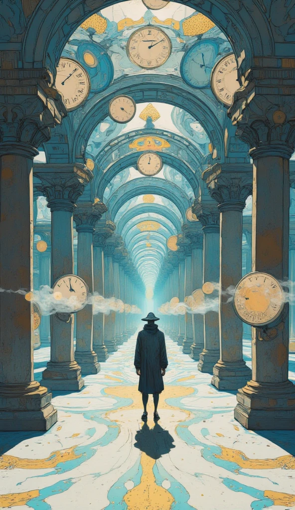   Infinity Corridor Illustrated  , Ultra Realistic Composition  ,   Neo-Surrealist Digital Art, Digital Artwork  , Surrealist Conceptual Art  ,  dreamy art  ,Photo Graph  ,  ultra high definition ,    very detailed,clock, metronome ,A strange world of dreams