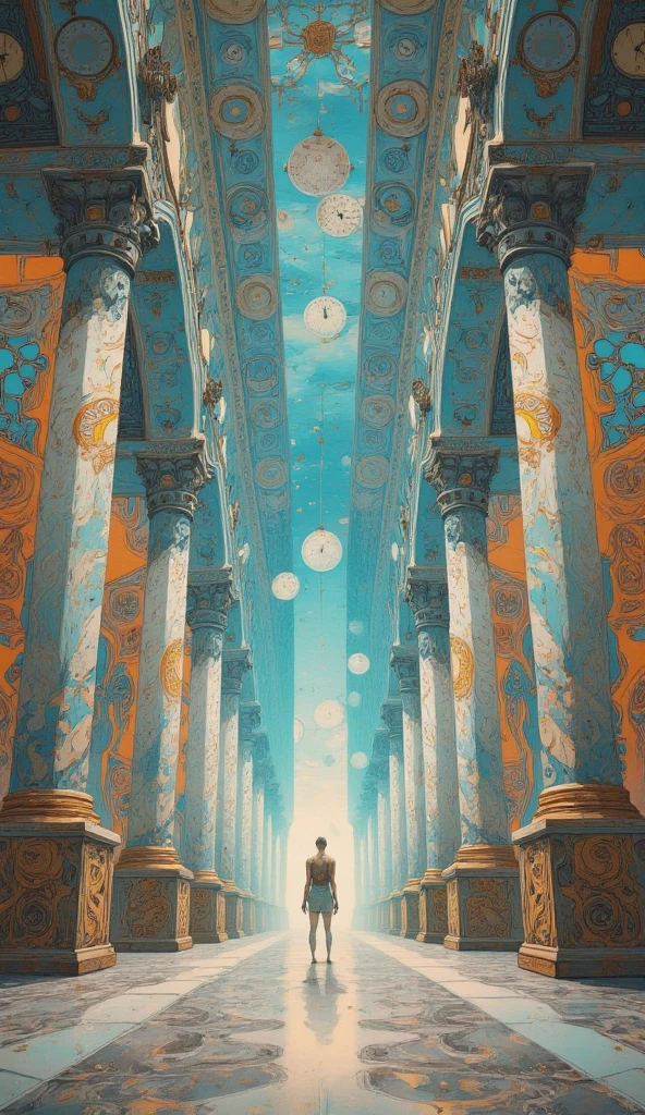   Infinity Corridor Illustrated  , Ultra Realistic Composition  ,   Neo-Surrealist Digital Art, Digital Artwork  , Surrealist Conceptual Art  ,  dreamy art  ,Photo Graph  ,  ultra high definition ,    very detailed,clock, metronome ,A strange world of dreams