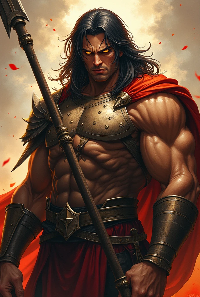 Barbarian warrior,solo, dynamic pose,male, hair stuck, medieval clothes, brave face, holding an axe