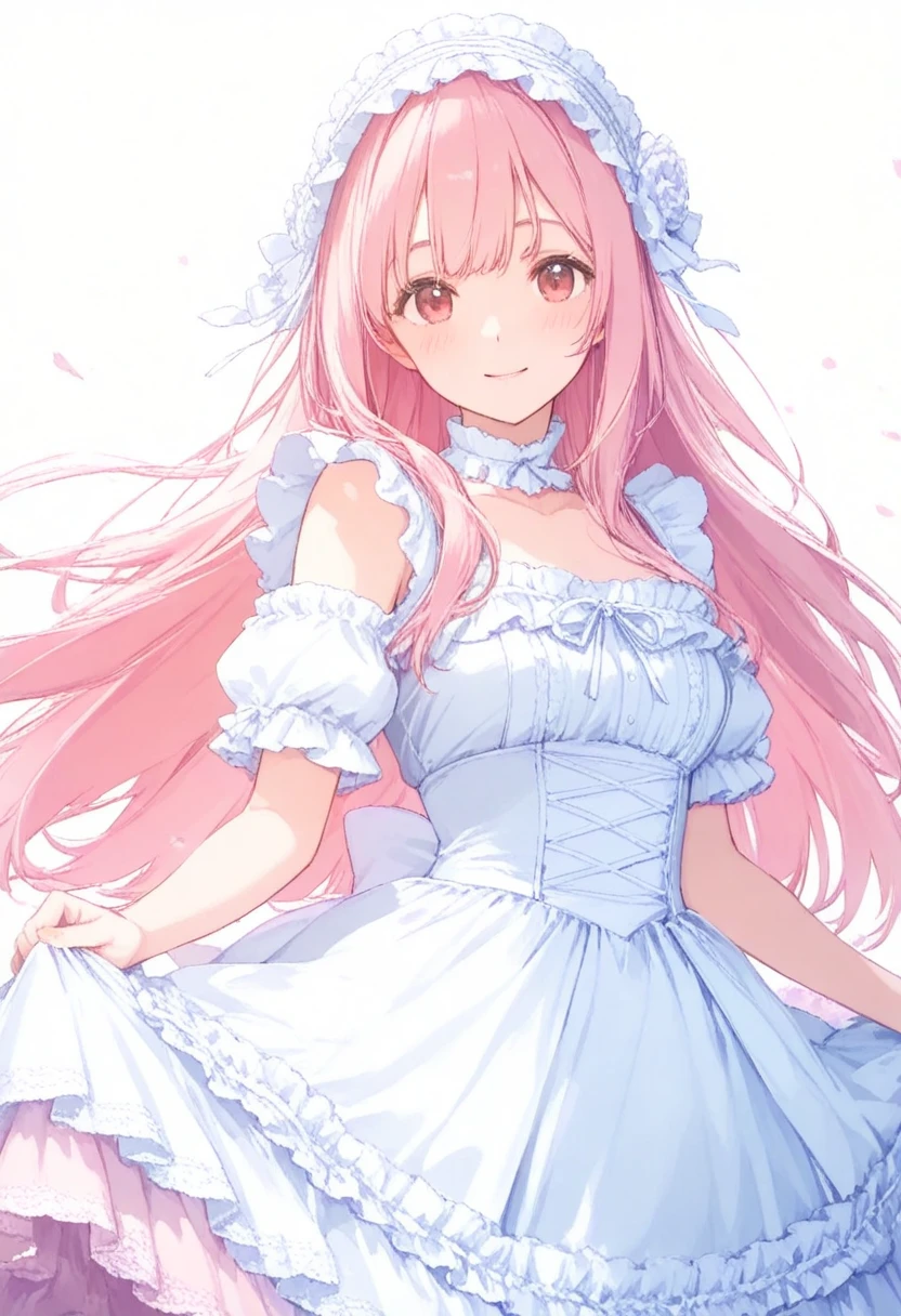  super delicate and cute girl with pink hair in a Lolita dress. 8k Ultra HD,  Texture,   pure white background .