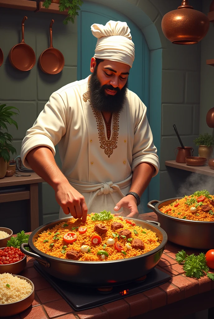 Indian 
Muslim man making biriyani 