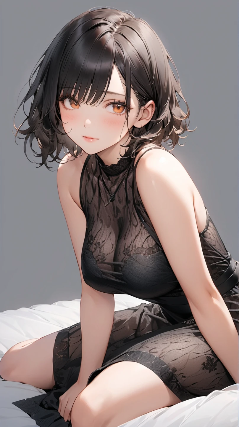 Kobenihigashiyama, kobeni higashiyama, cabello negro, adorno para el cabello, clip para el cabello, topo, lunar debajo del ojo, Cola de caballo, pelo corto, brown eyes, tight dress, sexy stockings,
DESCANSO en interiores, La mejor calidad, High resolution, Unidad 8K Fondo de pantalla,