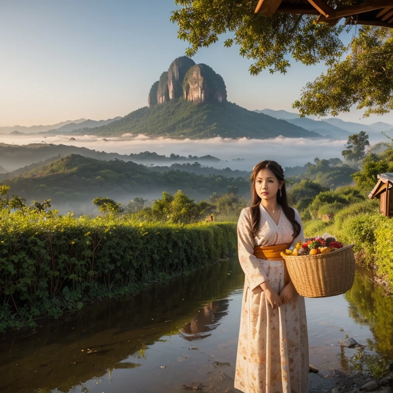 A mid shot of young woman dressed in traditional Hmong attire - SeaArt AI