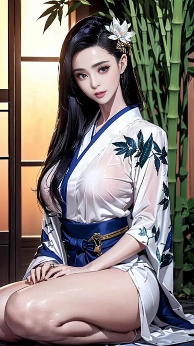 -(masterpiece, best quality:1.2), (beautiful young woman:1.3), (kimono:1.3), (left shoulder exposed:1.3), (chest slightly visible:1.3), (seductive:1.2), (long black hair:1.2), (dark eyes:1.1)