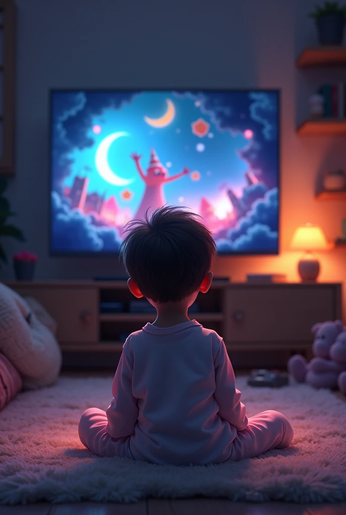 s watching animation on TV 