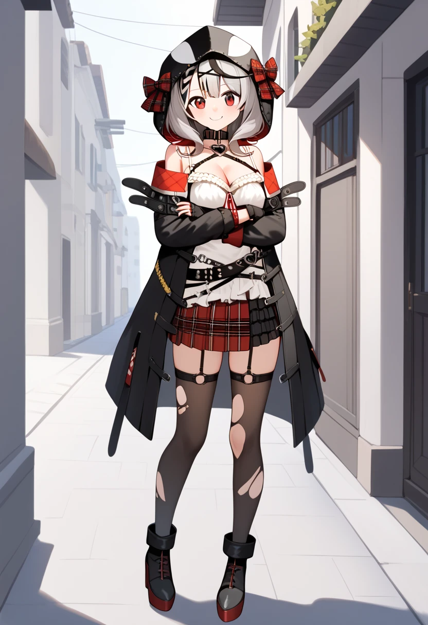 ((masterpiece)), (best quality), (detailed), (1 girl),<lora:12E 16Dim Locon Cosine3:0.8>, <lora:valentineGuiltyGear_1:0.8>,hat, thighhighs, necktie, skirt, gloves, zettai ryouiki, boots, bow