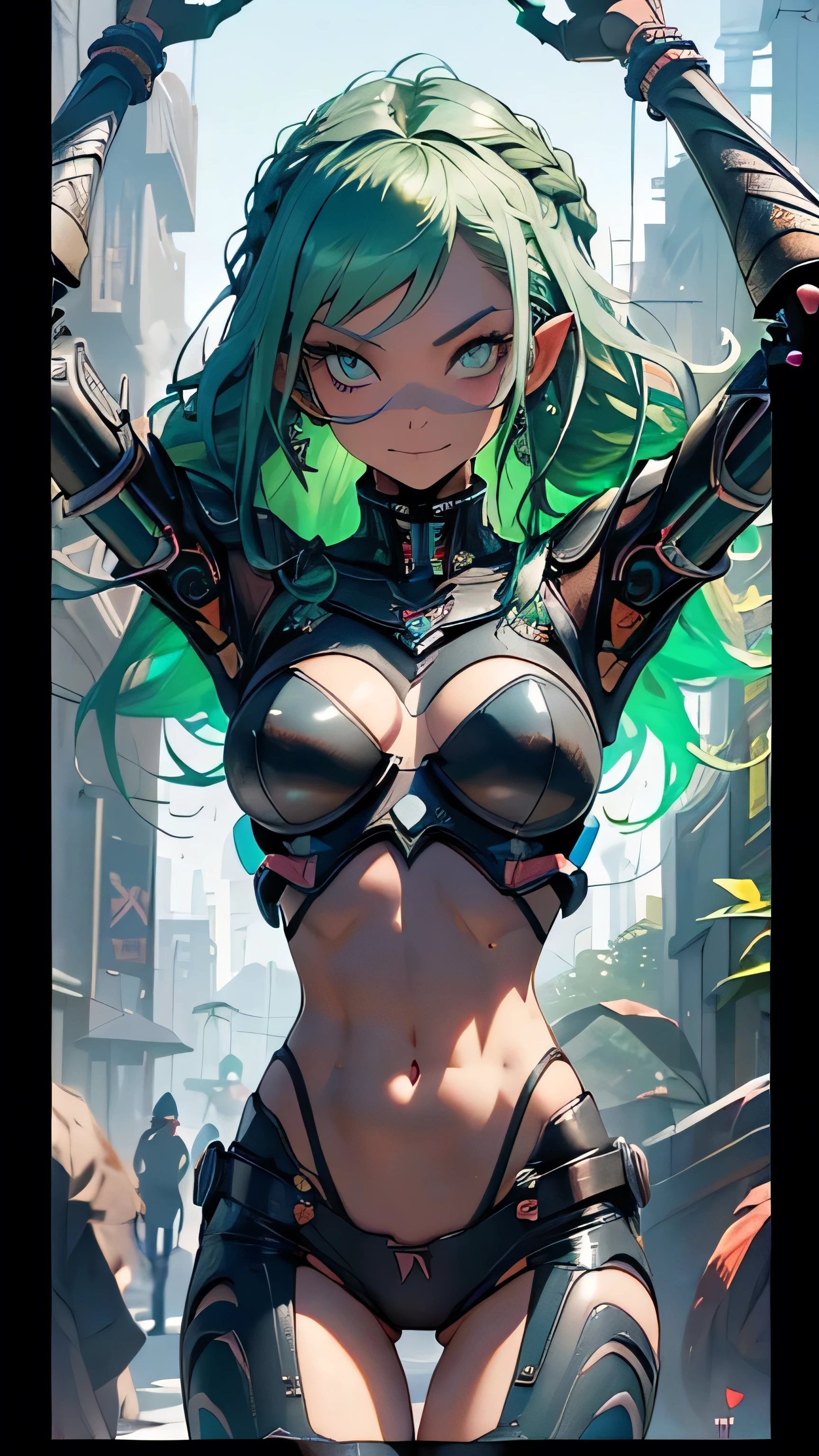 (photorealistic:1.8, highest quality:1.8,8K masterpiece:1.8,High resolution,muste piece:1.8,RAW Photos,cinematic lighting),No split screen, cyber punk、back alley at night、rain-soaked ground、vapor、
(1 android girl:1.3)、Completely naked、full body tattoo、choker、beautiful breasts、Nipple piercing、reverse bunny、beautiful butt,beautiful thighs,plump nipples、Nipples are visible through the costume,cameltoe,Body painting with a pop design drawn all over the body、pop art design、cutting edge fashion、conceptual art、
(Beautiful shining green orange blue black white hair:1.5)、Disappointed