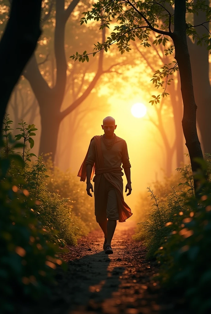 One 25 years aged bramhana men with beautiful face and good body walking on the middle of the forest he met a old pandit and he is shining brightly ,that shine men is old pandit